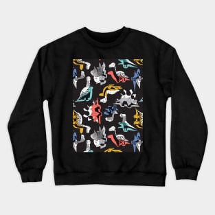 Geometric Dinos // pattern // non directional design black background multicoloured dinosaurs shadows Crewneck Sweatshirt